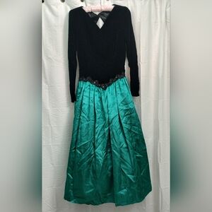 Vintage Scott McClintock Black Velvet and Teal Long Sleeve Dress
